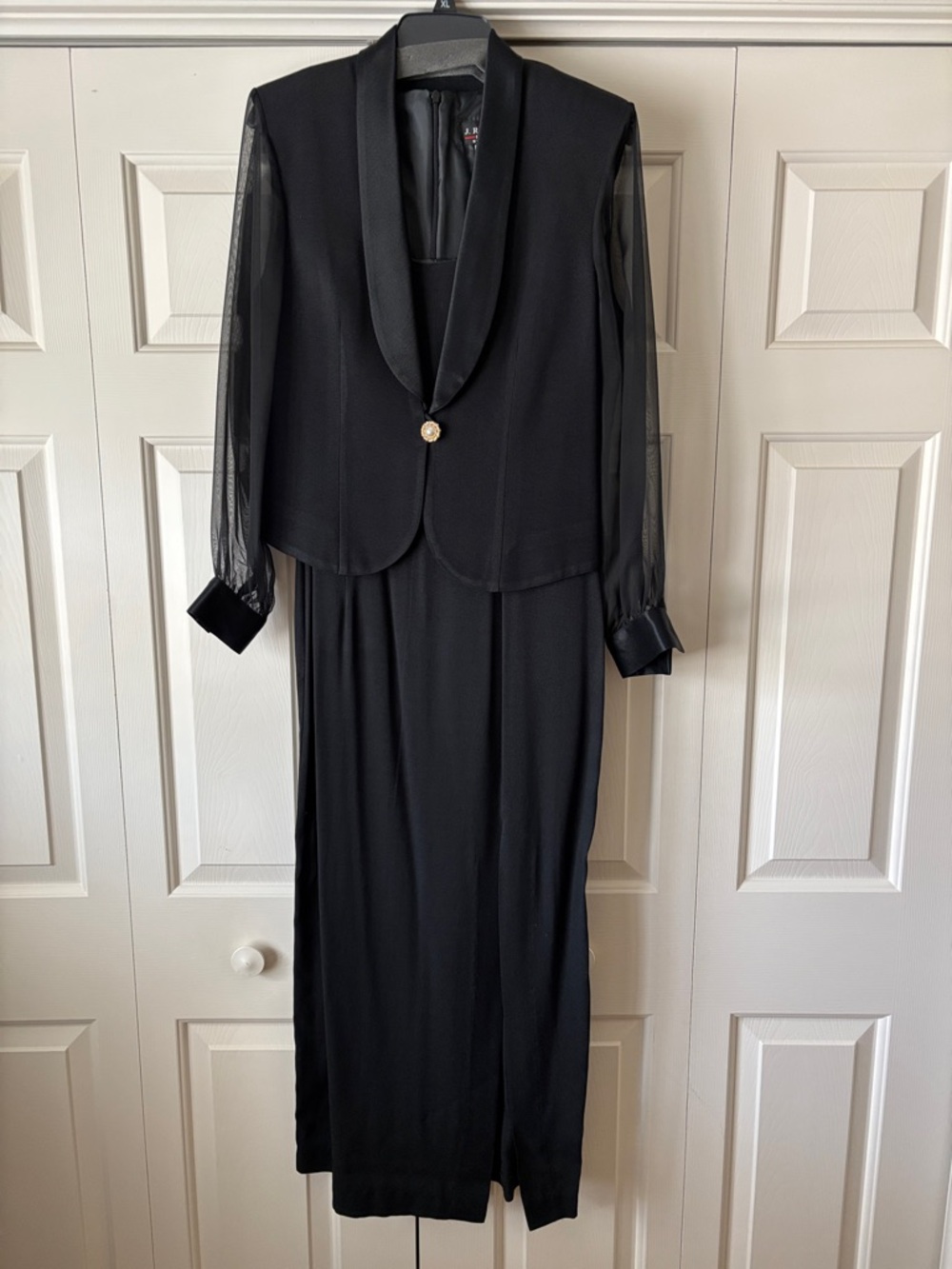 J.R.Nites by Caliendo Elegant Black Two-Piece Evening Dress with Sheer Sleeves